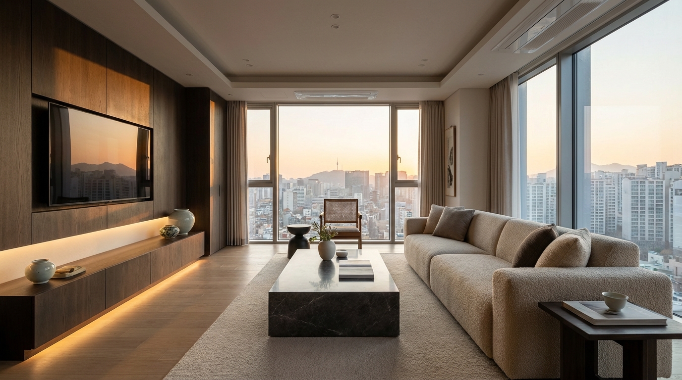 모던 주거 인테리어 거실 시공 완료 모습